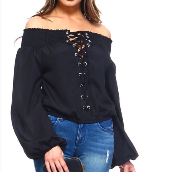 Lace-Up Off Shoulder Blouse - Picture 3 of 5